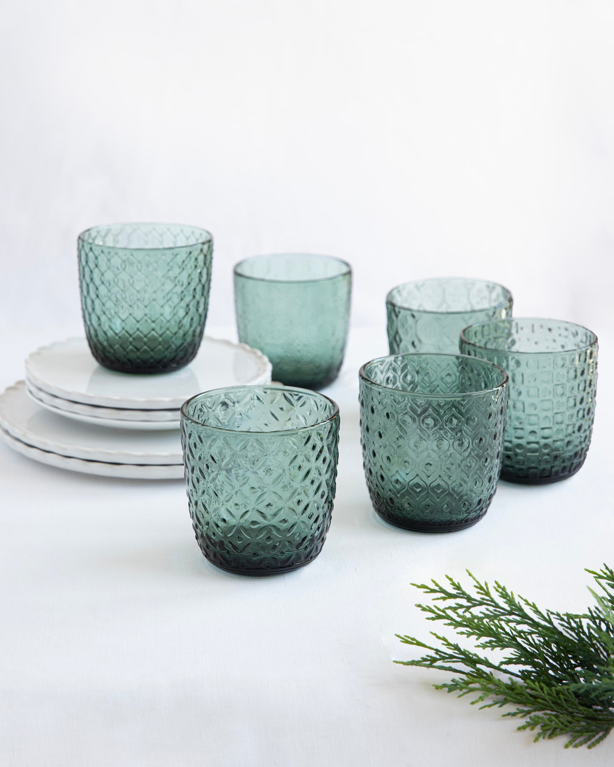 Set 6 vasos Textures Olive + Jarra Clear