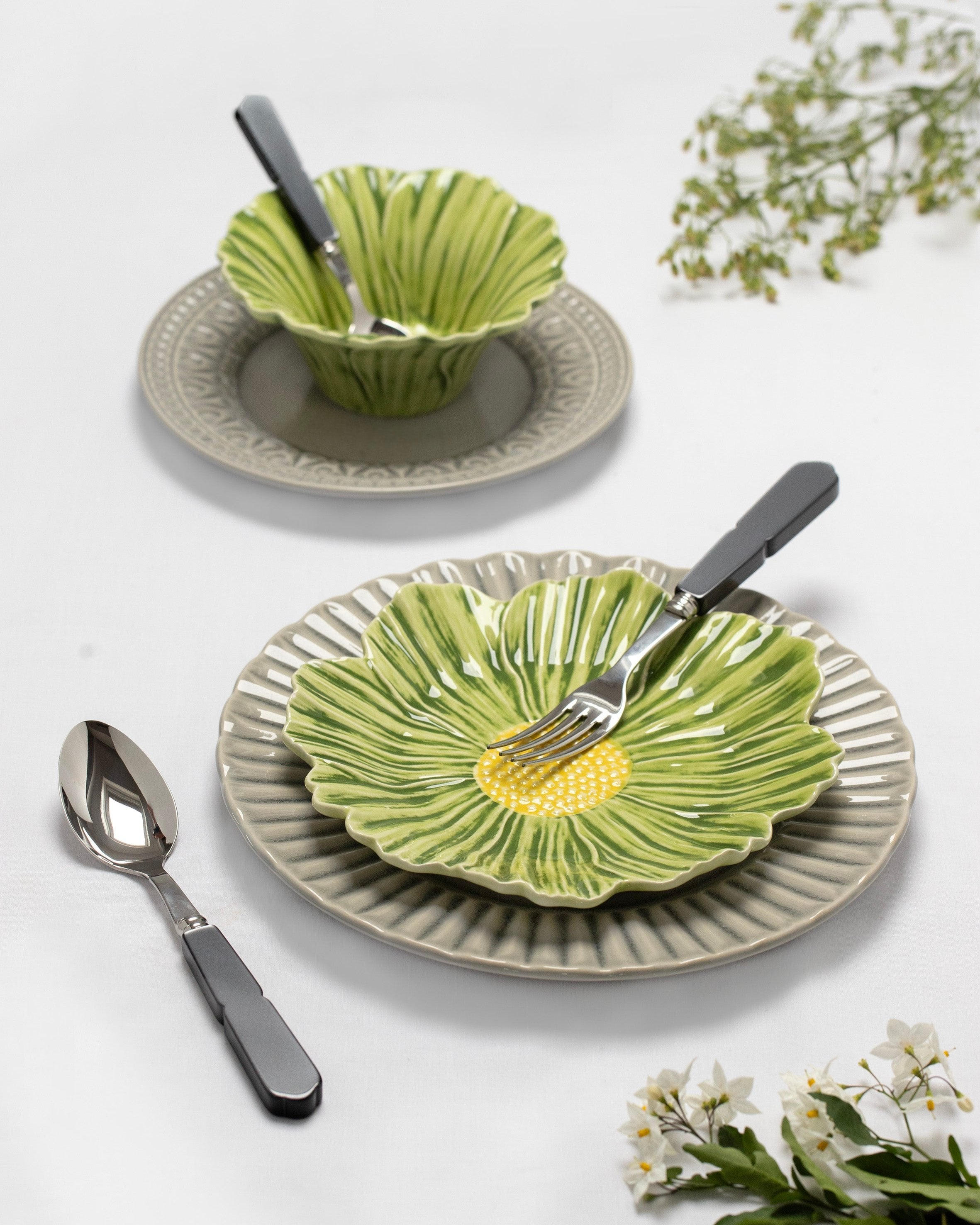 Plato de postre Flor Verde