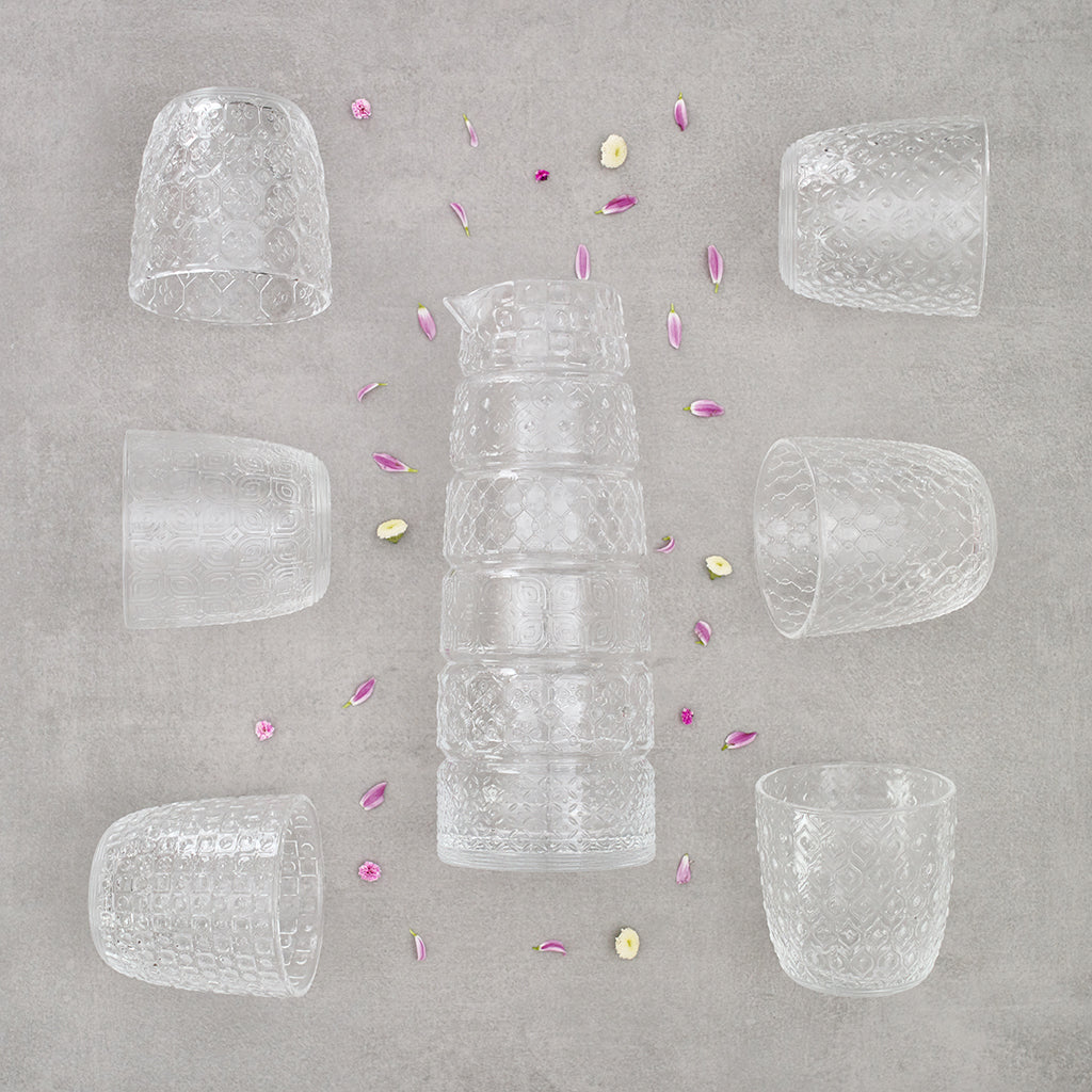 Set 6 vasos + jarra Textures Clear