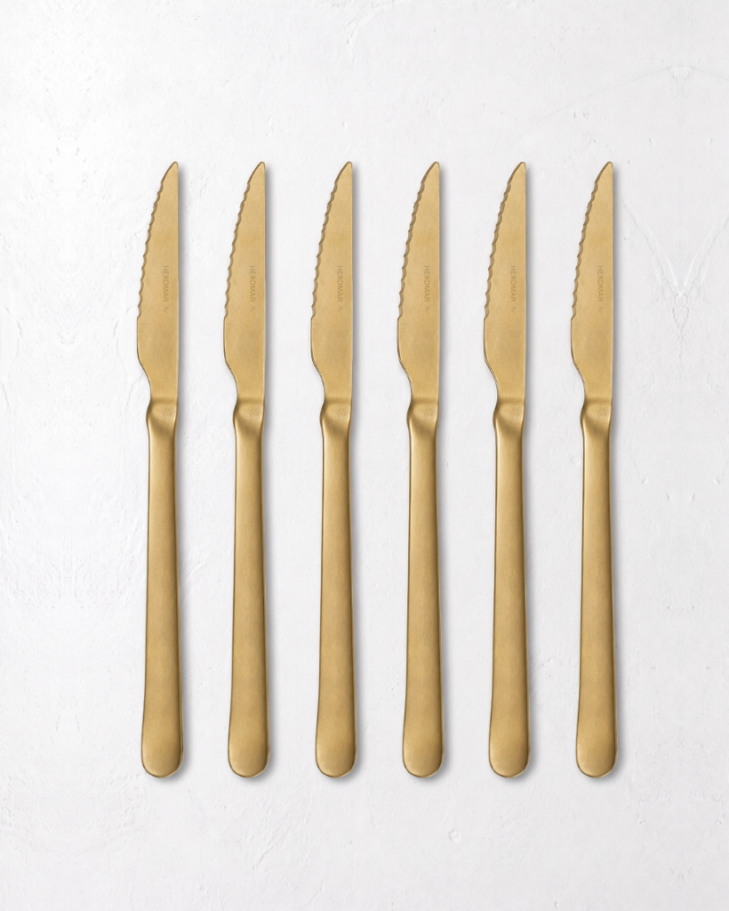 Set van 6 Tribeca Gold Vintage Steakmessen