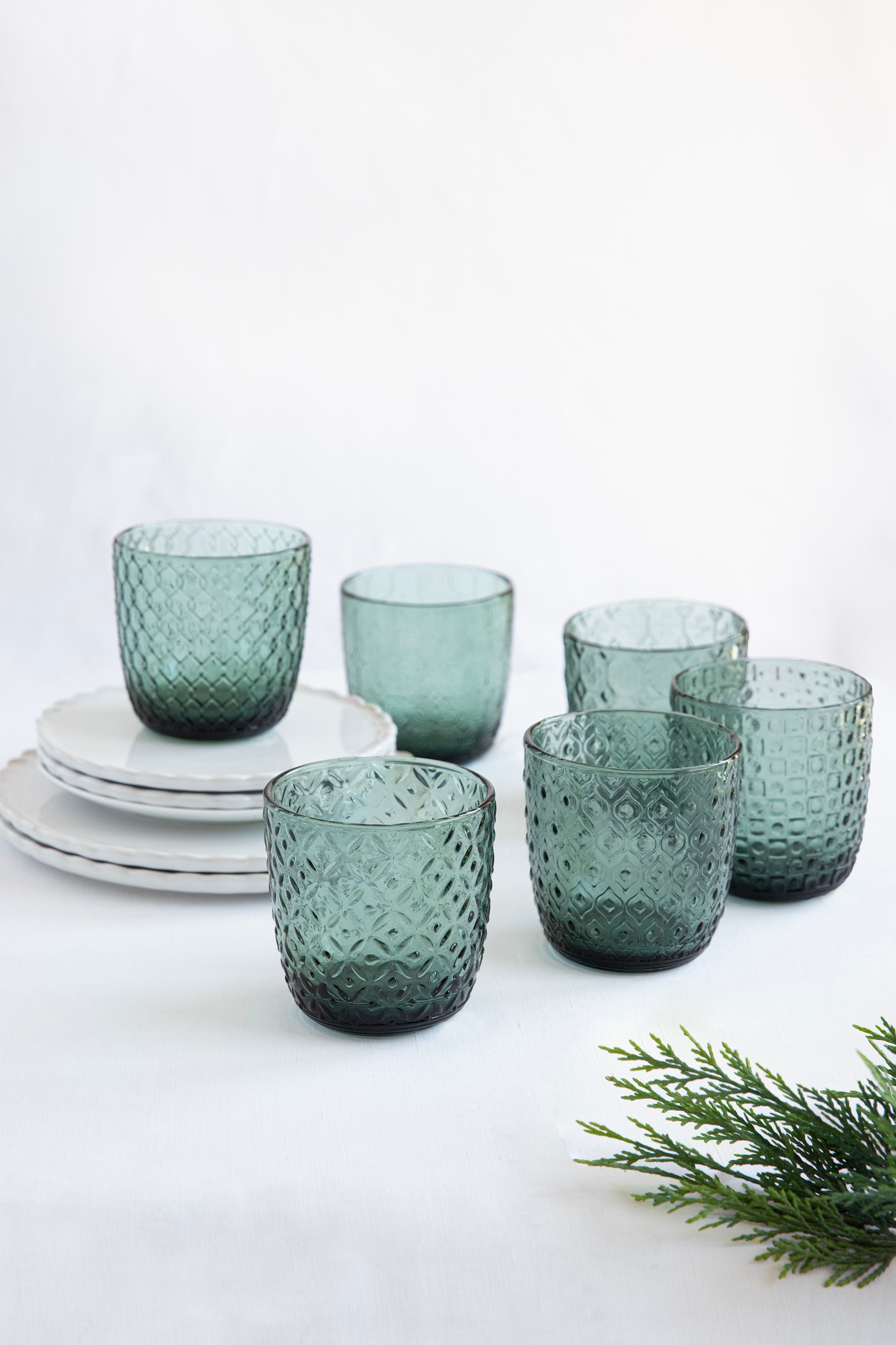 Set van 6 Textures Olijfgroene glazen