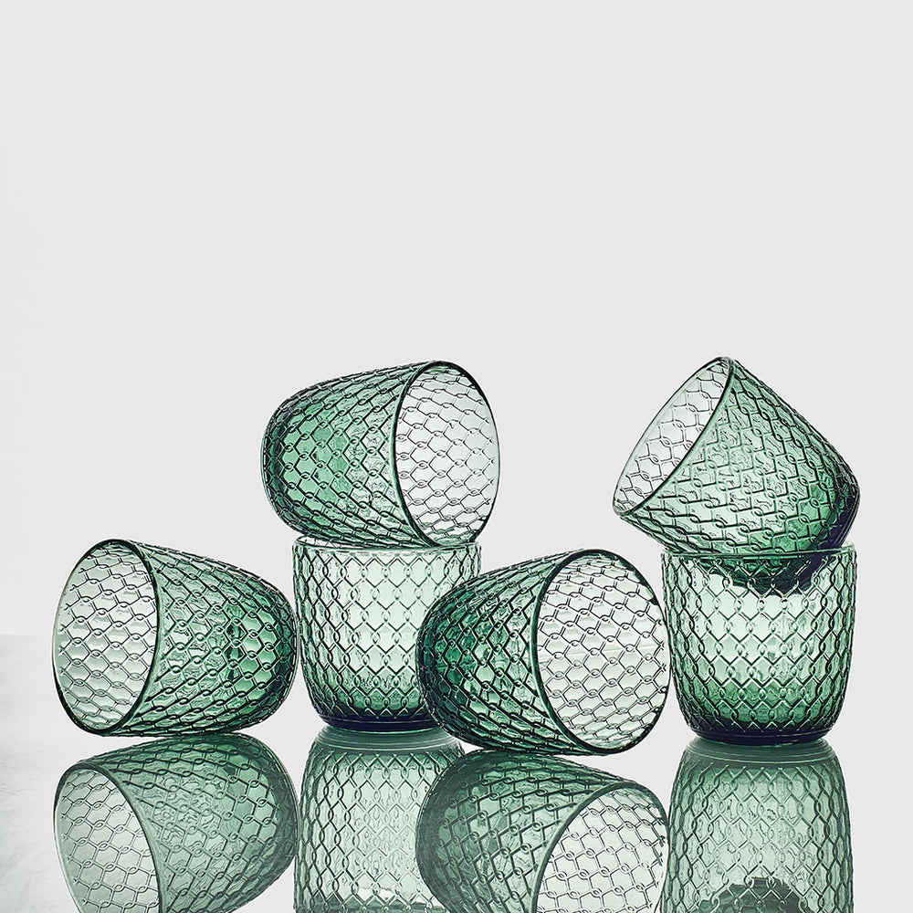 Set mit 6 olivgrünen Textures-Gläsern